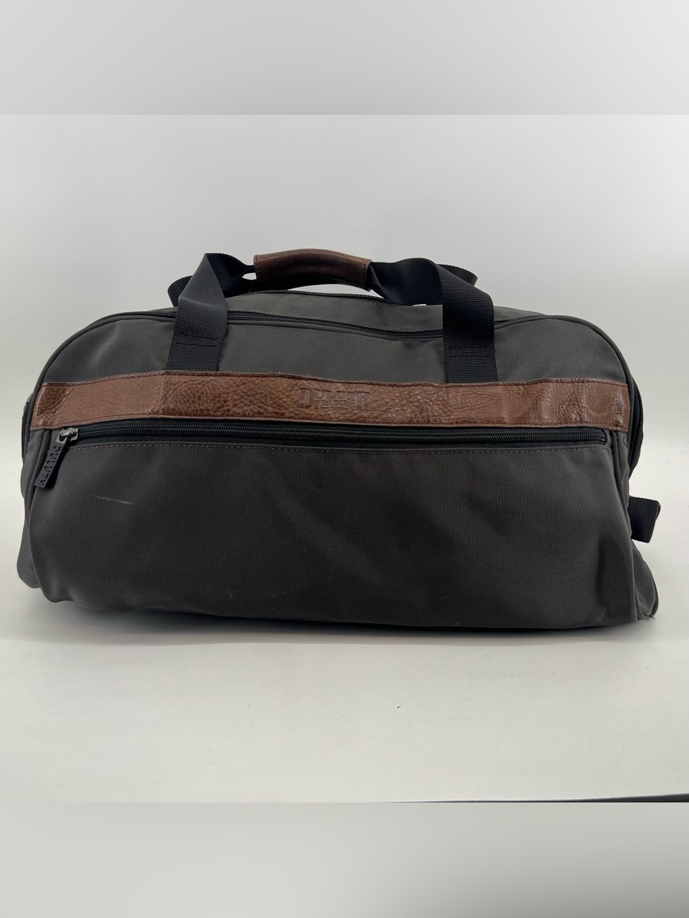 Duluth Trading Company Weekender Duffle Bag Canvas & Leather Gray Brown